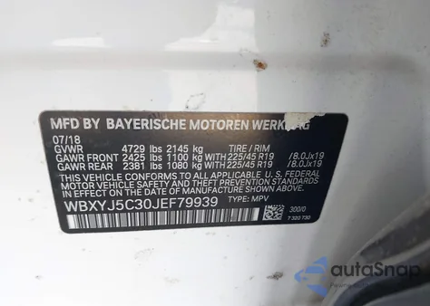 2018 BMW X2 xDrive28I из США, поврежденный, VIN WBXYJ5C30JEF79939